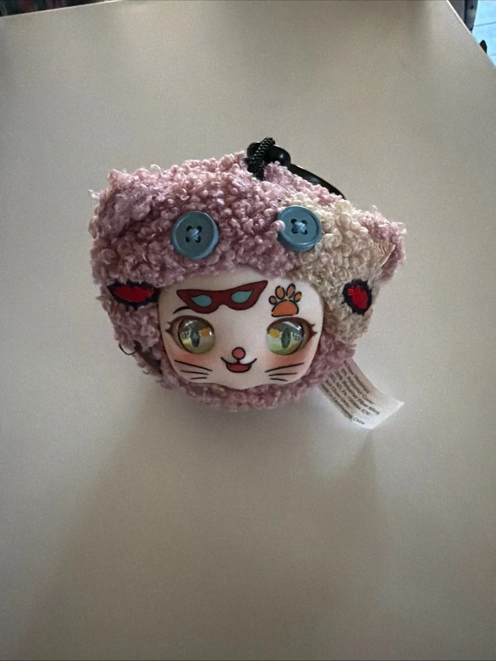 Genertg Plush Pink Curly Keychain Accent